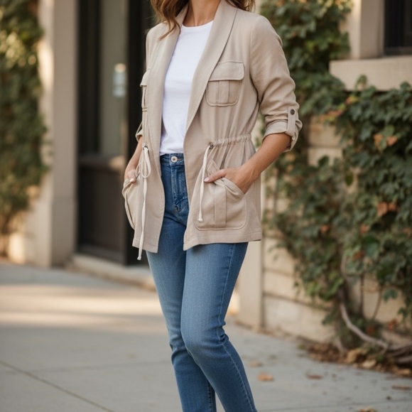 Torrid Drape Front Anorak jacket, utility tie front drawstring -Size 00/10-M/L - Picture 3 of 13